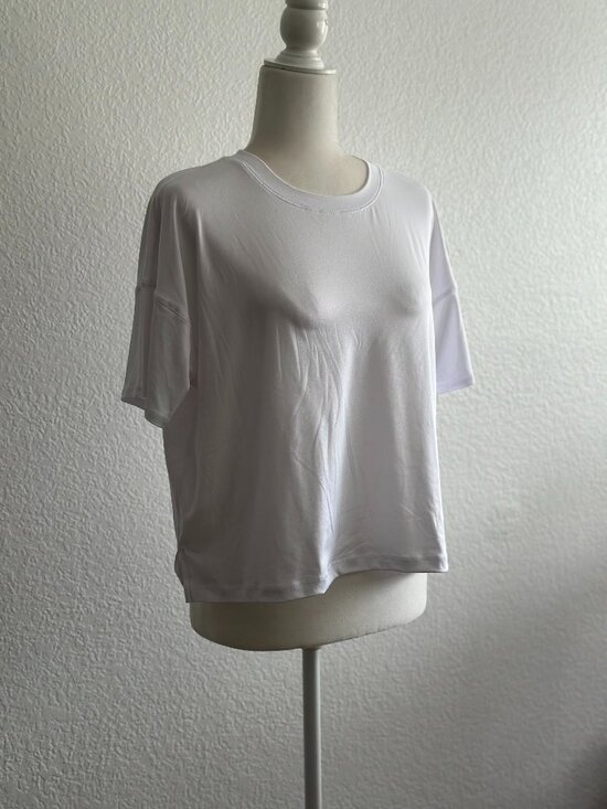 90 Degree By Reflex Tops - 90 Degree By Reflex White Boxy Active Tee Small Super Soft Cropped Workout Top N
